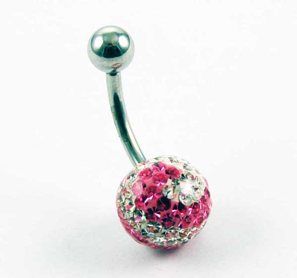 Body Piercing Banana Bar Ball Single Jewelled Rose And Crystal 1