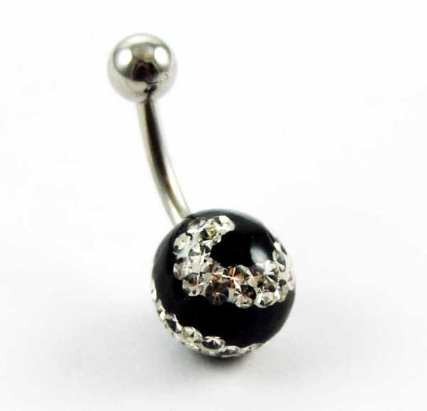 Body Piercing Banana Bar Ball Single Jewelled Jet And Crystal 1.
