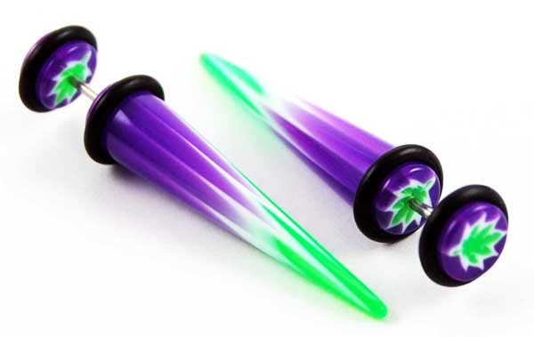 Body Piercing Expander Fake 2 Tone Purple And Green 8mm 2pcs