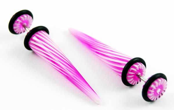 Body Piercing Expander Fake Stripy 2 Tone Pink And White 8mm 2pc