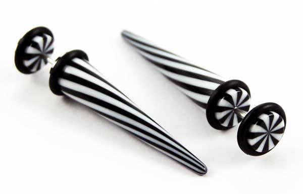 Body Piercing Expander Fake Stripy 2 Tone Blk And White 8mm 2pcs