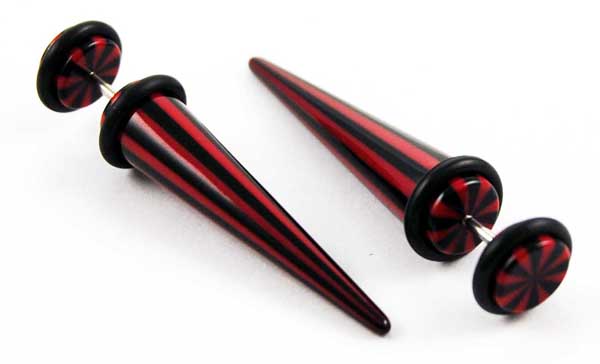 Body Piercing Expander Fake Stripy Red And Black 8mm 2pcs
