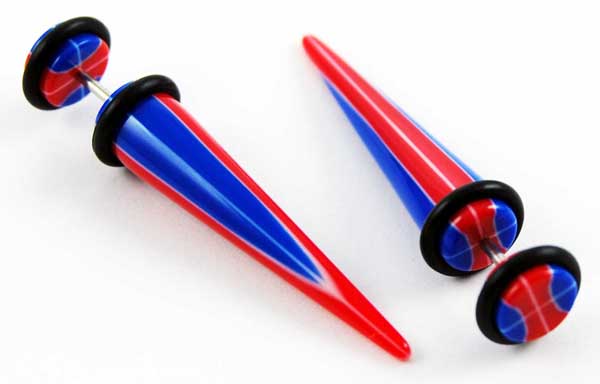Body Piercing Expander Fake Stripy Red And Blue 8mm 2pcs
