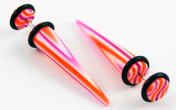 Body Piercing Expander Fake Stripy Orange And Purple 8mm 2pcs