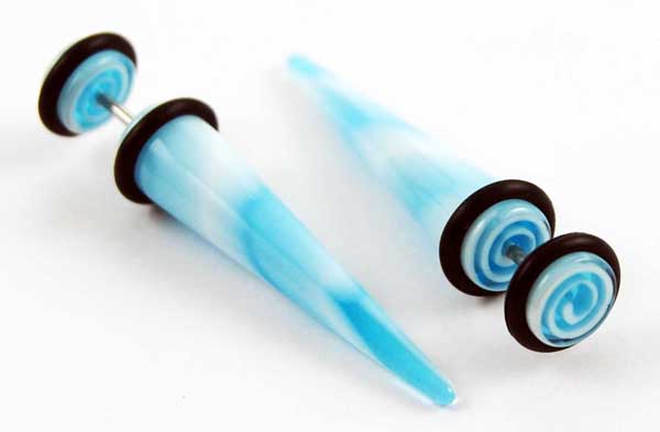 Body Piercing Expander Fake Swirly Blue And White 8mm 2pcs