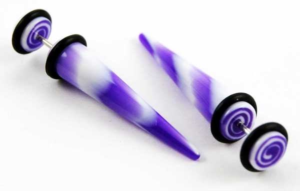 Body Piercing Expander Fake Swirly Purple And White 8mm 2pcs