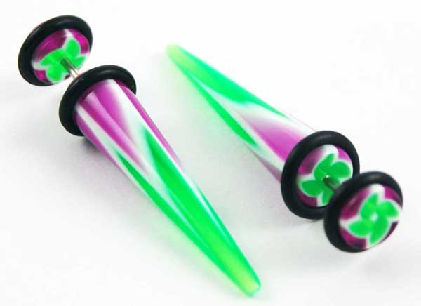 Body Piercing Expander Fake Two Tone Pink And Green 8mm 2pcs