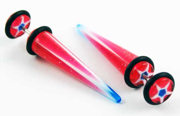 Body Piercing Expander Fake Star Pink Blue And White 8mm 2pcs