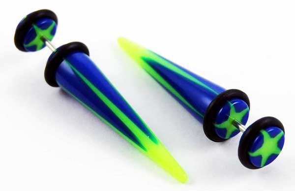 Body Piercing Expander Fake Star Blue And Green 8mm 2pcs