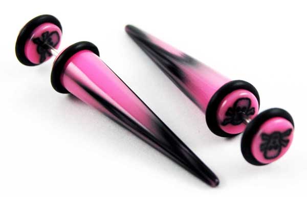 Body Piercing Expander Fake Pink And Black 8mm 2pcs