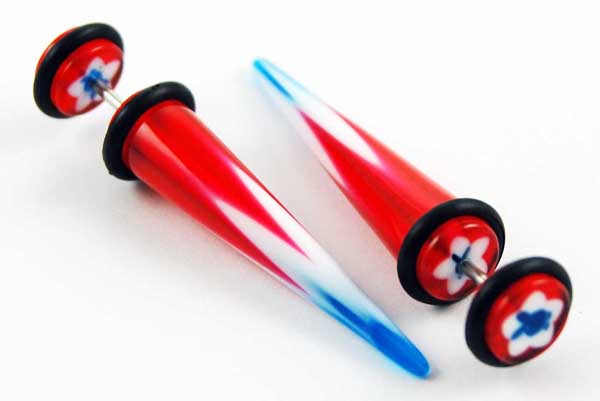 Body Piercing Expander Fake Flower Red Blue And White 8mm 2pcs