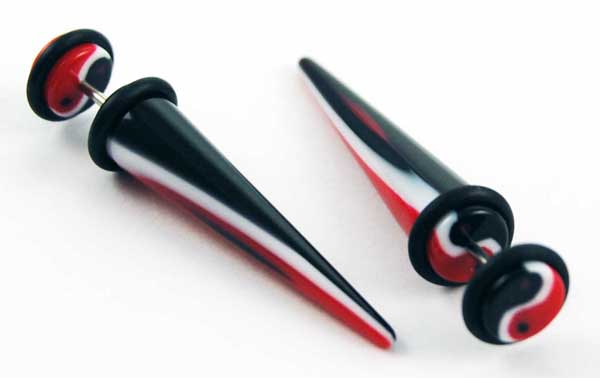 Body Piercing Expander Fake Ying Yang Red And White 8mm 2pcs