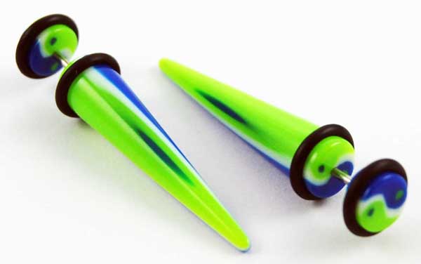 Body Piercing Expander Fake Ying Yang Green And Blue 8mm 2pcs