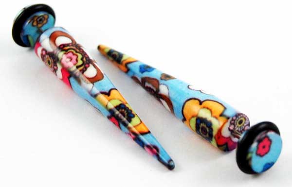 Body Piercing Expander Fake Floral Multi Coloured 8mm 2pcs
