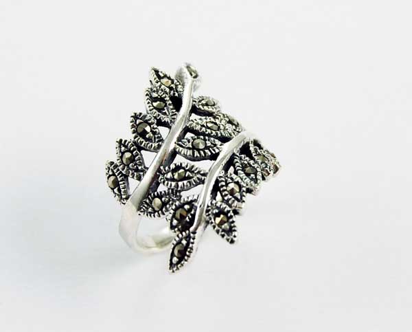 Ring Silver Marcasite Leaves