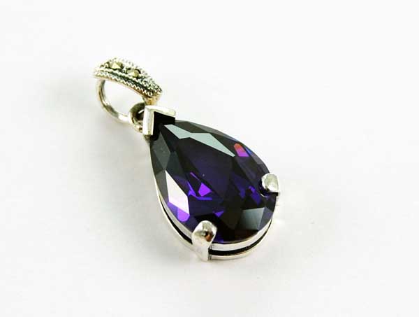 Pendant Silver Tear Drop Amethyst With Marcasite