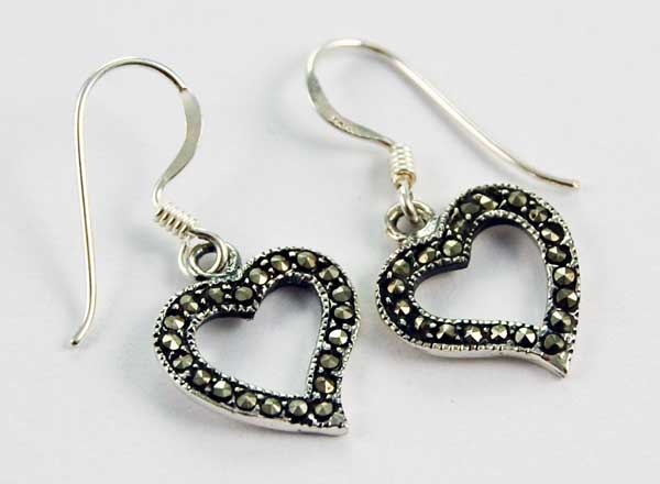 Earring Silver Marcasite Heart