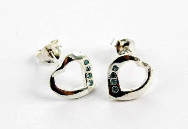 Earring Silver Heart With Four Stones Aqua