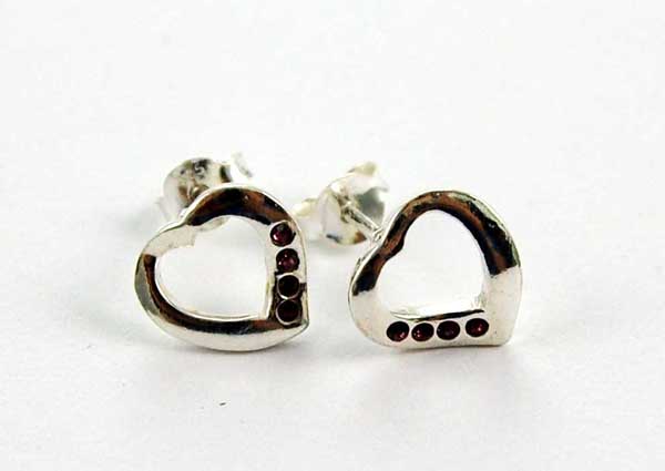 Earring Silver Heart With Four Stones Amethyst
