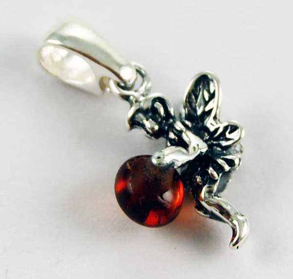 Pendant Silver Amber Fairy Holding Ball