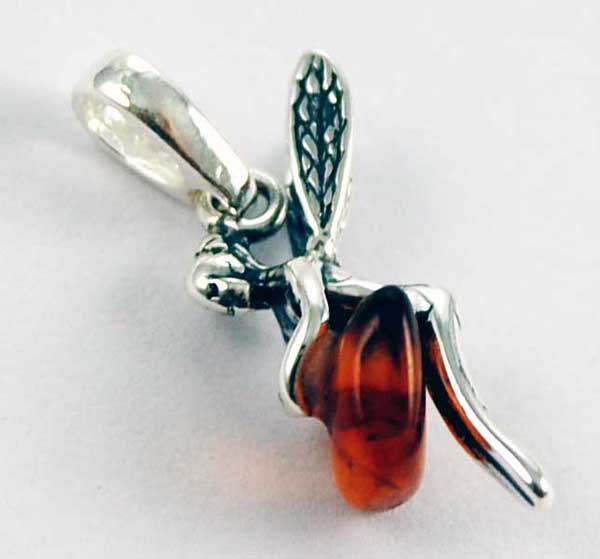 Pendant Silver Amber Fairy With Flat Ball