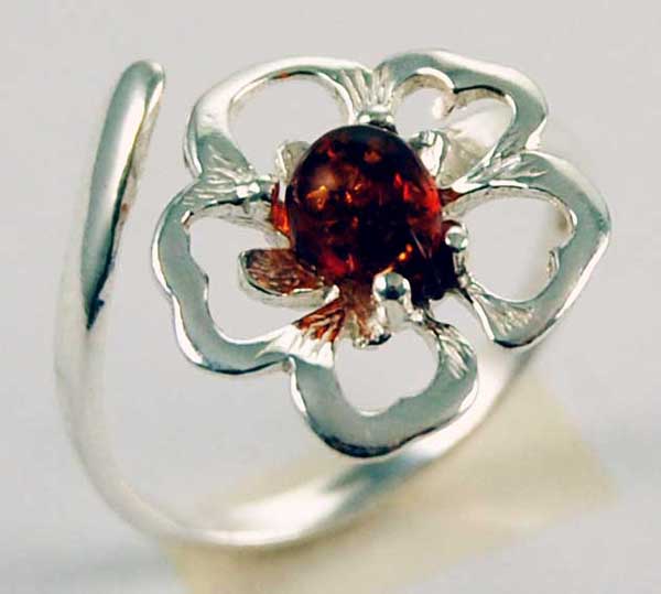 Earring Silver Amber Cognac Flower