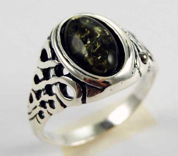 Earring Silver Amber Green Celtic Twist Sides With Oval Stone
