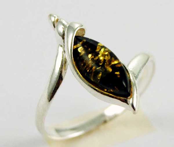 Earring Silver Amber Green Stone Twist