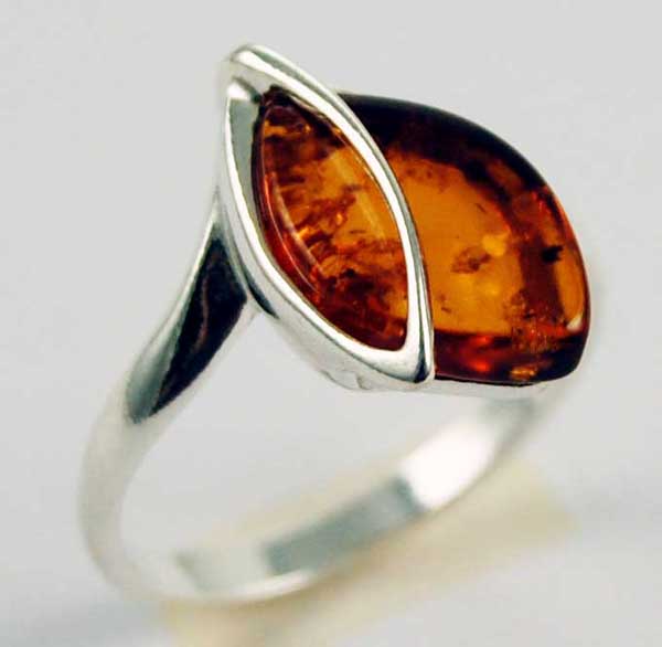 Earring Silver Amber Cognac Flat Stone