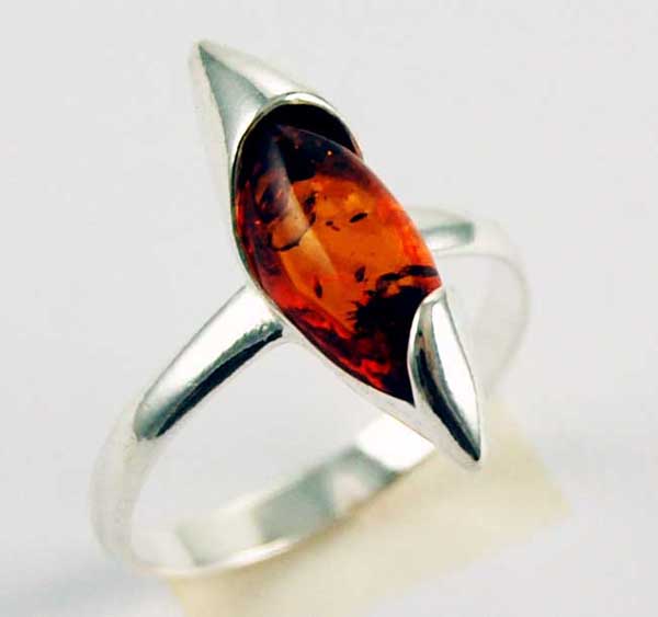 Earring Silver Amber Cognac Tubular With Stone Inside