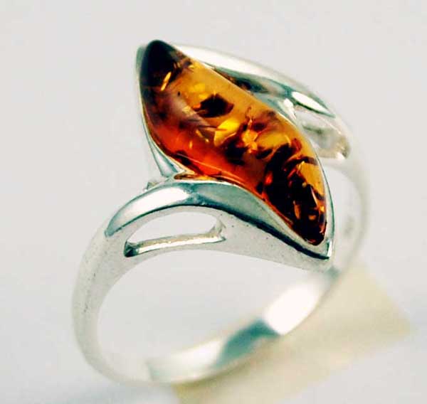 Earring Silver Amber Cognac Long Stone