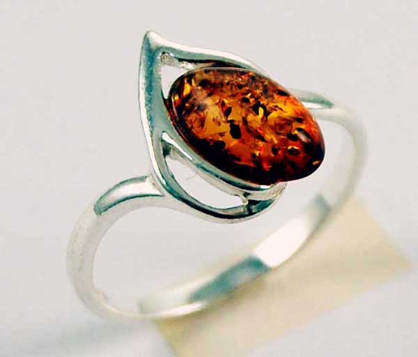 Ring Silver Amber Fancy Stone