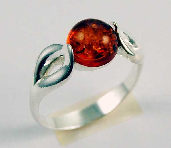 Earring Silver Amber Stone Circle With Cut Sides