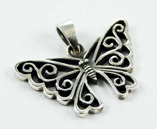 Pendant Silver Butterfly Swirly Cut