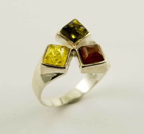 Amber Ring  Multi 3 Square K80 925 Sterling Silver