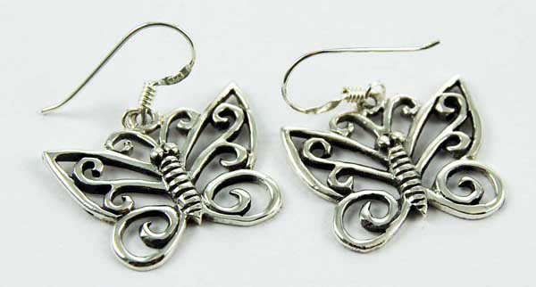 Earring Silver Butterfly Curly Wings