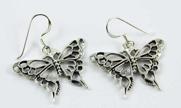 Earring Silver Butterfly Pointy Fancy Wings