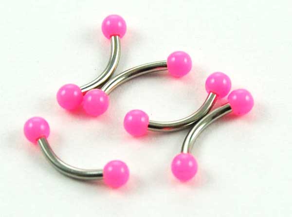 Body Piercing Eyebrow Bar Neon Pink 1.2x8x3mm 5pcs