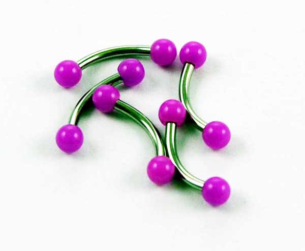 Body Piercing Eyebrow Bar Neon Purple 1.2x8x3mm 5pcs