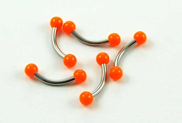 Body Piercing Eyebrow Bar Neon Orange 1.2x8x3mm 5pcs