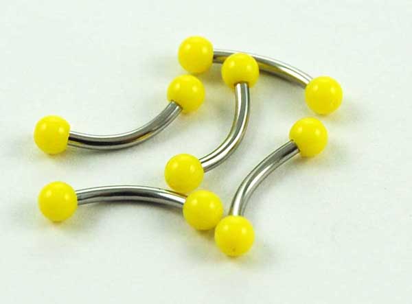 Body Piercing Eyebrow Bar Neon Yellow 1.2x8x3mm 5pcs