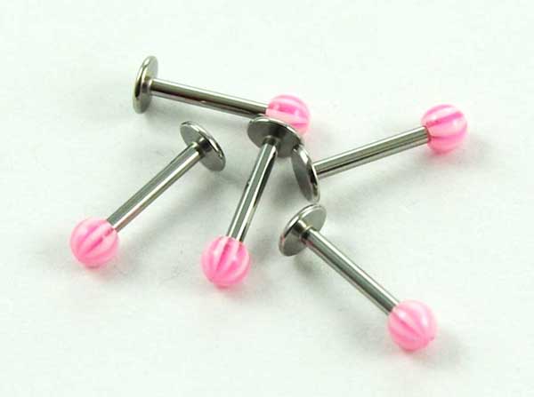 Body Piercing Labret Stripe Pink And White 1.2x8x3mm 5pcs