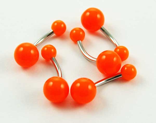 Body Piercing Banana Bar Neon Orange 1.6x10x8mm And 5mm Ball 5pc