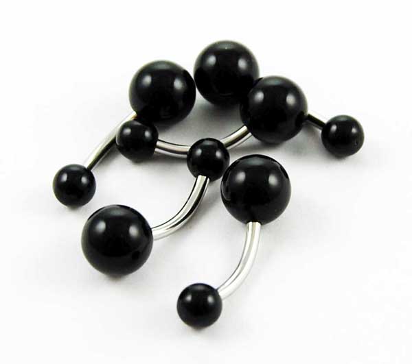 Body Piercing Banana Bar Black 1.6x10x8mm And 5mm Ball 5pcs