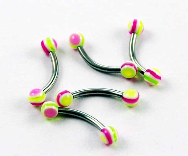 Body Piercing Eyebrow Bar Rainbow 1.2x8x3mm 5pcs