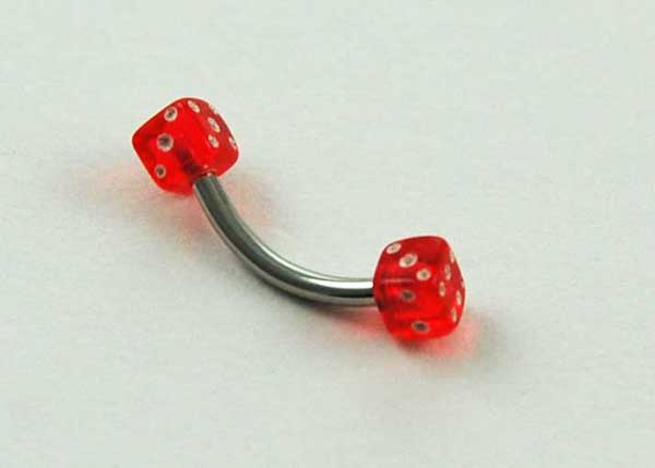 Body Piercing Eyebrow Bar Dice Red 1.2x8x3mm