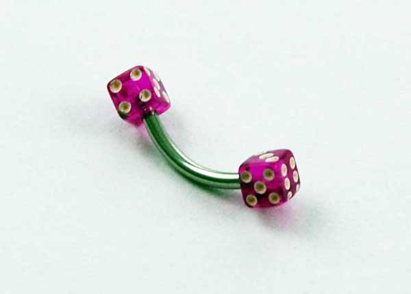 Body Piercing Eyebrow Bar Dice Purple 1.2x8x3mm