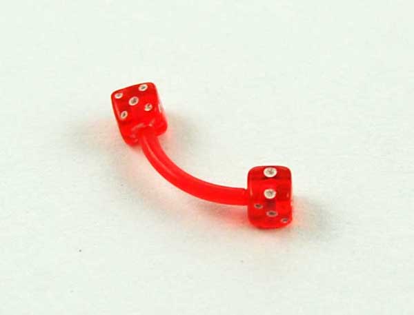 Body Piercing Eyebrow Bar Dice Red 1.2x8x3mm