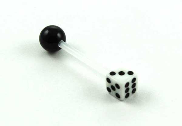 Body Piercing Tongue Bar UV Dice White 1.6x16x5mm