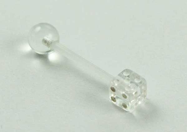 Body Piercing Tongue Bar UV Dice Clear 1.6x16x5mm
